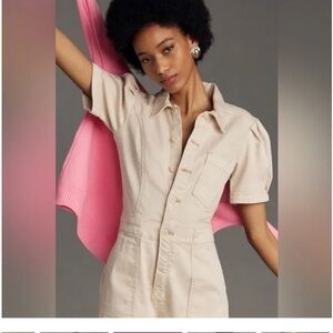 Pilcro Cream Utility Jumpsuit Short Sleeves